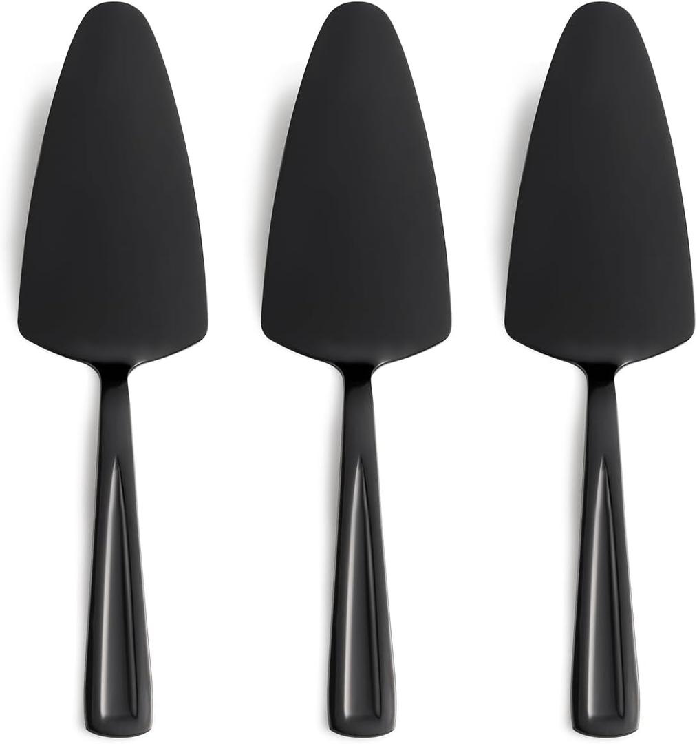 Black Pie Cake Server Set, GoGeiLi 9.3-inch Stainless Steel Dessert Server Spatula for Pizza, Pastry, Cheese, Set of 3, Dishwasher Safe