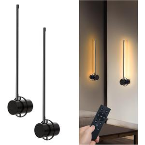 Swatia Wireless Wall Sconces Set of Two, 23.6" Rechargeable Art Display Light, 3 Color Temperature Dimmable with 350 Rotation Wireless Lights for Living Room Bedroom Hallway Gallery Art Frame (23.6 inch-Black-2Pack)