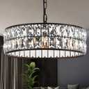 16 4-Light Modern Crystal Chandeliers Black Dinning Room Light Fixture, Round Pendant Light Kitchen Island Chandelier, Flush Mount Ceiling Light for Living Room Entryway Bedroom Foyer