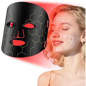 Red Light Therapy for Face 8 Modes, 630nm & 850nm Infrared LED Face Mask Light Therapy with 2600mAh Timer Remote for Home Use Anti-Aging & Skin Care, Valentines Day Gifts for Her, Him, Mom (Black)