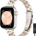 STIROLL Thin Replacement Band Compatible for Apple Watch 38mm 40mm 41mm 42mm(Series 11 10), Stainless Steel Metal Wristband Women Men for iWatch Ultra SE Series 9 8 7 6 5 4 3 2 1, Starlight Gold