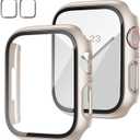 2 Pack Case with Tempered Glass Screen Protector for Apple Watch Series 6/5/4/SE 44mm,JZK Slim Guard Bumper Full Coverage Hard PC Protective Cover HD Ultra-Thin Cover for iWatch 44mm,Starlight