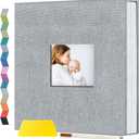 popotop Photo Album Self Adhesive with Picture Display Window,40 Pages DIY Scrapbooking Supplies Kit for 4x6 10x12 Picture,Linen Cover Memory Book for Baby Wedding, with Scraper and Metallic Pen (Gray)