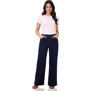 Rekucci Womens Secret Figure Pull-On Wide Leg Jeans Stretch Denim, Flattering Fit, All-Day Comfort