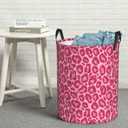 Pink Leopard Texture Round Laundry Hamper Storage Basket Toys Clothes Organizer Bin For Home Bathroom Bedroom Dorm Nursery, 38l