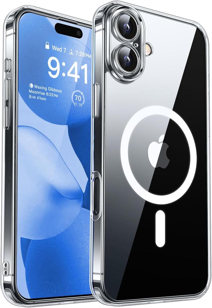 CANSHN Magnetic for iPhone 17 Case Clear, Upgraded [Full Camera Protection] [Compatible with Magsafe] Non-Yellowing Protective Shockproof Bumper - Clear (iPhone 17 (6.3 Inch,2 Lens))