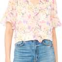 CeCe Flutter Sleeve Ruffled Short Sleeve Top (S)