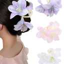 WELROG 3 Pcs Lily Flower Hair Claw Clips, Large Non-Slip Hair Claws for Thick Hair, Artificial Flower Clips(White+light pink+purple)