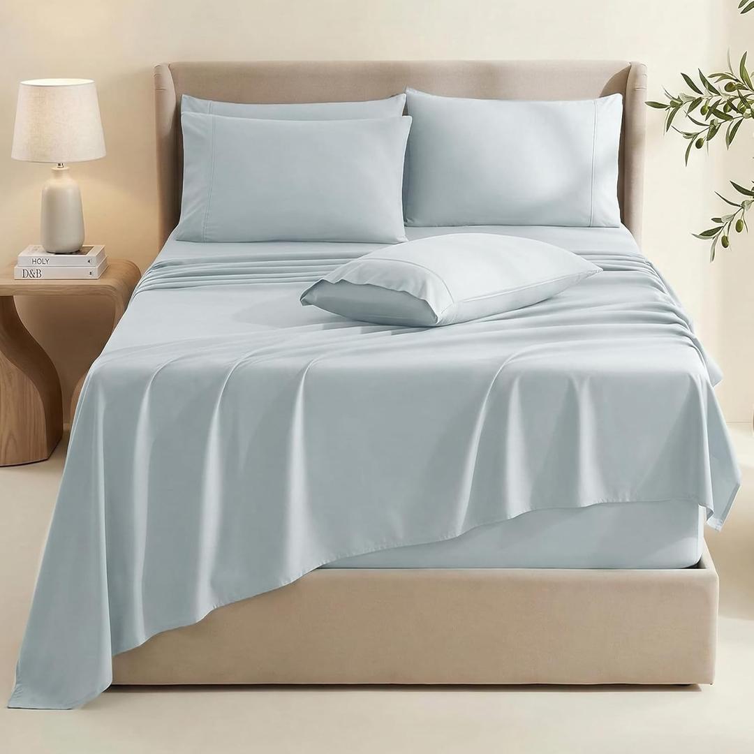 Hearth & Harbor Bed Sheets, Luxury Soft 6 Piece Bed Sheet Set Extra Deep Pocket Fitted Sheets Fits Mattress up to 21", Double Brushed Bedding Sheets & Pillowcases,