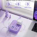 6 USB(3 USB C) Purple Travel Power Strip- 5Ft Purple Extension Cord with USB Charging Station 24W and 3 Outlets, Pink Desk Accessories for Cruise Travel Cute Kawaii Lavender Home Office Dorm Room