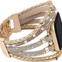 WONMILLE Posh Leather Bands Compatible with Apple Watch 41mm 40mm 38mm 45mm 44mm 42mm 49mm Women, Boho Bracelets Jewelry Multilayer Wrap Strap for iwatch Series Ultra 10 9 8 7 6 5 4 3 2 1 SE (Glitter Gold)