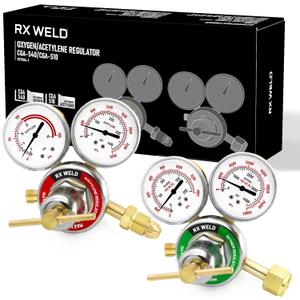 RX WELD Oxygen and Acetylene Regulators CGA540 and CGA510- Compatible with V-Style Welding Gas Torch Cutting, T-Handle