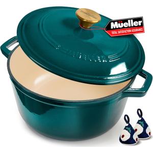 Mueller DuraCast 6 Quart Enameled Cast Iron Dutch Oven Pot with Lid
Sourdough Bread Baking, PFOA-Free, 500°F Oven Safe - All Cooktops incl. Induction, Braising & Slow Cooking, Emerald