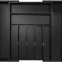 Utensil Organizer Silverware Drawer Organizer - Bamboo Expandable Cutlery Tray with Dividers for Utensil Holder Office Storage Makeup Desk Drawer Tool Organization W13.5"-19.5" x L17.5" x H2.5"(Black)