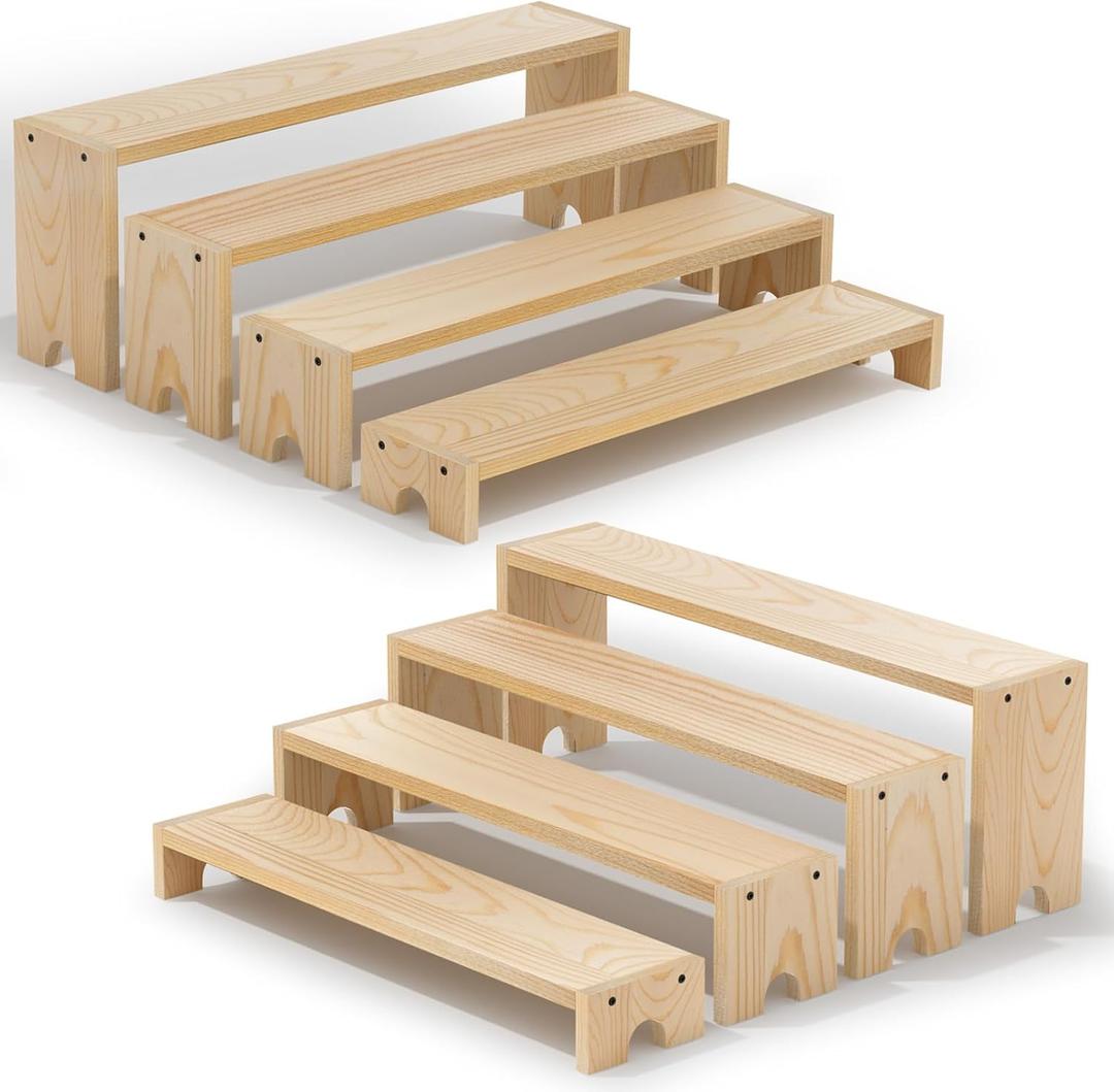 14 Inch Large Wooden Tiered Riser Display Stands, 2 Set Stackable Wooden Cupcake Stand Dessert Table Display Set,Tiered Shelf Organizer,Display Stands Shelf,Vendor Booth Display Items for Vendor EventsNatural Wood Color