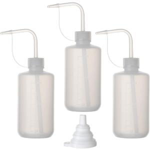 Hyber&Cara Safety Wash Bottle with Cap 3Pcs 250ml Plastic Plant Watering Tattoo Squeeze Bottle for Lab with 1Pc Silicone Funnel