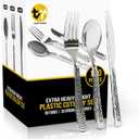 120 Pcs Disposable Cutlery Set, Silvery Plastic Silverware,60 Forks, 30 Spoons, 30 Knives, Heavy Duty Flatware for Holidays, Parties, Dinners, Weddings, and Occasions