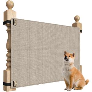 Baby Fabric Gate for Stairs - Dog and Pet Safety Barrier for Stairway - No Drill Banister to Banister Kids Gate (Wide 55" to 65" Height 34", Apricot Color)