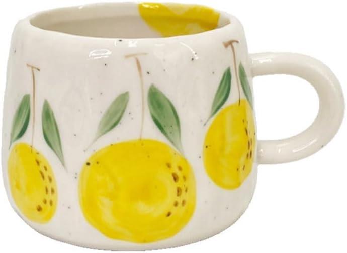 Coffee Mug 12oz Summer Cute Ceramic Cup with Handpainted Fruit Pattern, Lemon Tea Cup Gift for Coffee Lover, Birthday Gift for Latte Milk