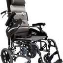 Karman Healthcare VIP-515-TP-18 Foldable Tilt in Space Space Reclining Transport Wheelchair, Diamond Black, 14" Rear Wheels and 18" Seat Width