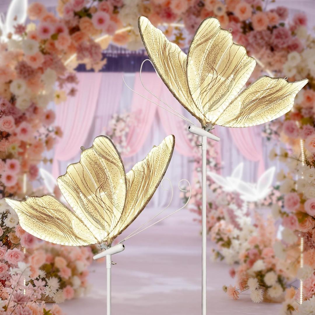 2 Sets 2 Sets Butterfly LED Floor Lamp for Wedding Decor 23.6 Inches Creative Hanging Butterfly Ceiling Light Romantic Bridal Party Spring Wedding Decoration (Gold)