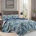 DJY Navy Gold Paisley Quilt Set California King Size - Boho Bedspread Coverlet Set 3 Pieces, Soft Lightweight Microfiber Navy Blue Paisley Floral Pattern Bedding for All Season, 112"x96"