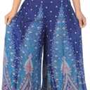 Lannaclothesdesign Palazzo Pants for Women Wide Leg Boho Harem Yoga Pants S M L XL Sizes (Blue, M)