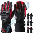 IRON JIA'S Winter Motorcycle Gloves, CE Level 1KP Protection, Cold Weather Waterproof Windproof Touchscreen Riding Gear (RED, XXL)