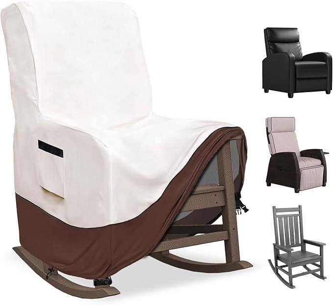 Outdoor Rocking Chair Covers, 600D Heavy Duty Waterproof Patio Recliner Chair Cover, Outdoor Furniture Covers Waterproof for Lawn/Garden Patio Rocking/Recliner Chair, Beige&Brown