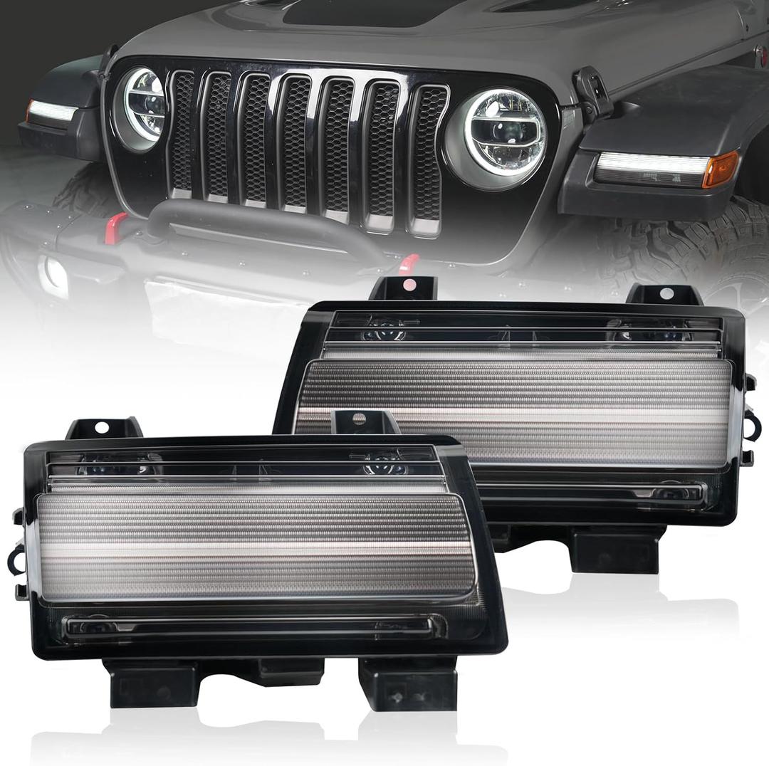 Upgrade LED Fender Light Sequential Flashing Turn Signal Lamp (with DRL) for Jeep Wrangler JL 2018-2023, Smoke Lens Halogen Lamp Upgrade Front Wheel Eyebrow LightNot Fit Sport Model