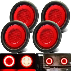 4pcs 4" inch Round Halo Red 64 LEDs Trailer Trucks Stop Brake Turn Signal Running Tail Lights PatentPending w/Rubber Grommet Recessed Mount Waterproof IP67 For Van/UTV/RV, DC 12V