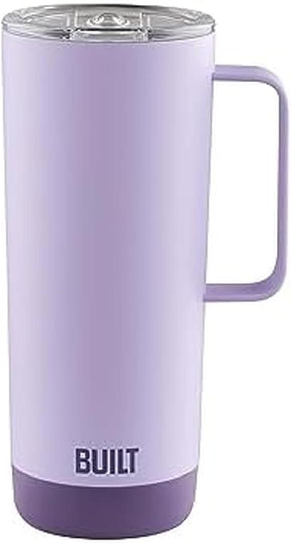 BUILT 20 Ounces Cascade Mug with Handle, Slide Lid, Stainless Steel, Hot or Cold Tumbler, Wild Lavender