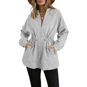 CHICME Womens Zip Up Hoodie Long Sleeve Oversized Sweatshirt Fall Fashion Casual Jackets Winter Clothes (Medium, Grey)