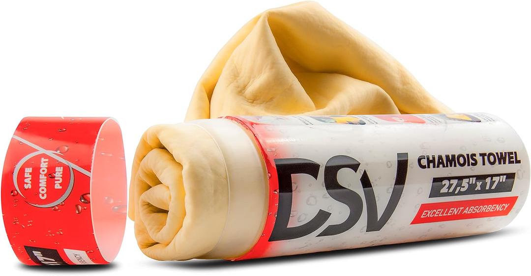 DSV Standard Premium Car Chamois Drying Towel, Drying Super Absorbent Chamois Cloth for Car Wash, Spotless & Scratch and Lint Free Shine, Shammy Towel for Car 27.5 X 17 inches, 1 - Pack