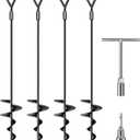 Phopich 18''/30" Long Ground Anchor, Heavy Duty Earth Anchors Ground Anchors Screw in Kit with T-Handle Hex Wrench for Camping Tent, Swing Sets, Securing Animals, Sheds, Trampoline (black)