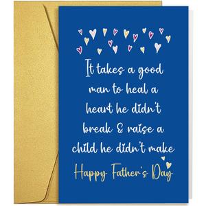 4 x Qiliji Funny Fathers Day Card for Stepdad, Humorous Father's Day Card for Second Husband, Bonus Dad Fathers Day Cards Gifts from Stepdaughter Stepson, Happy Father's Day Cards Gifts from Wife