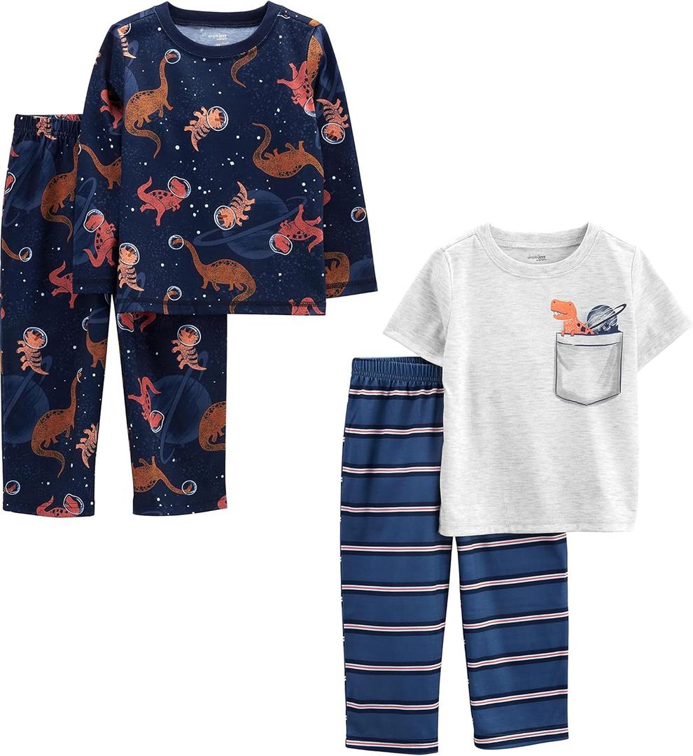 Simple Joys by Carter's Boys' 4-Piece Poly Pajamas (5T, Blue/Grey/Dinosaur)