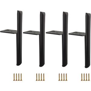 Furniture Legs with Mounting Screws,6 inch Legs Black Metal, Set of 4 for Sofa Side Table Coffee Table (Black, 6 inch)