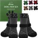 EXPAWLORER Anti Slip Dog Socks to Prevent Licking Paws - Dog Shoes for Hot Pavement, Dog Booties for Hardwood Floors, Dog Boots & Paw Protectors with Grippers for Medium Dogs (Black&Grey)