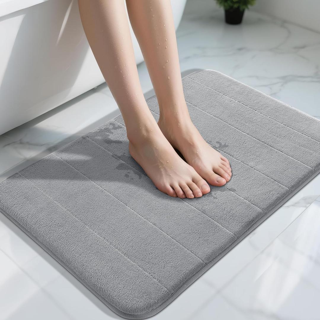 Yimobra Memory Foam Bath Mat, Super Soft Absorbent Bathroom Rug Non Slip 31.5x20 Inch, Quick Dry, Machine Washable Floor Carpet for Tub Shower, Home Decor Accessories, Gray (Grey)