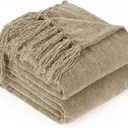 Chenille Throw Blanket for Couch with Tassels,50"X60" Soft Cozy Lightweight Knitted Boho Decorative Blankets for Bed and Sofa,Taupe