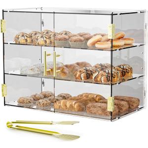 3 Tiers Clear Acrylic Counter Top Bakery Display Case 5mm high Impact PETG Panels Bread Case 19.5"X15"X10.2" Party Cake Cabinet