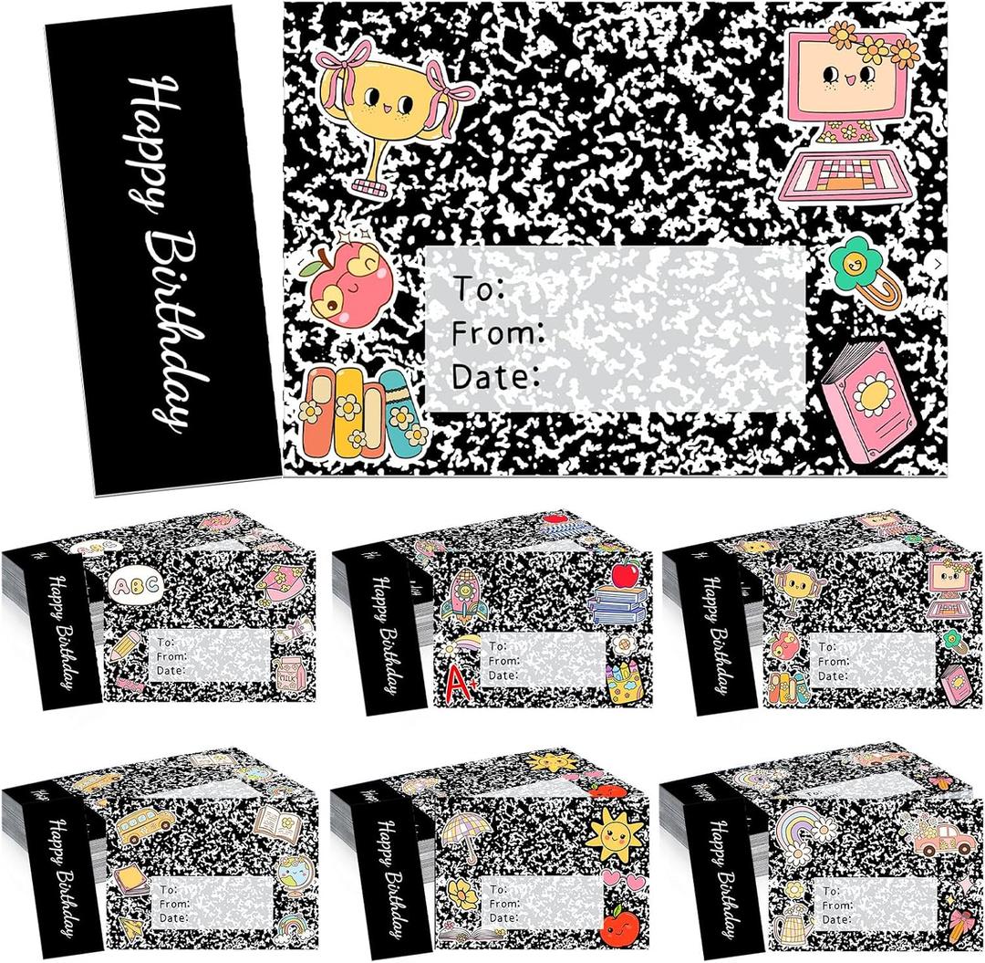 100 Pcs Happy Birthday Awards Cards Certificates for Students Bulk | Composition Notebook Classroom Birthday Bookmarks Cards Gifts from Teacher for Students Back to School Party Supplies