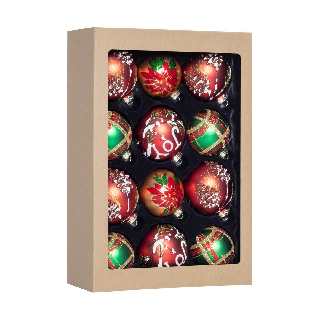 12PCS Christmas Decoration, Colorful Glass Balls Ornaments Set, Festival Home Party Decors, Xmas Tree Hanging Pendant,Christmas Elements Matte Printing 