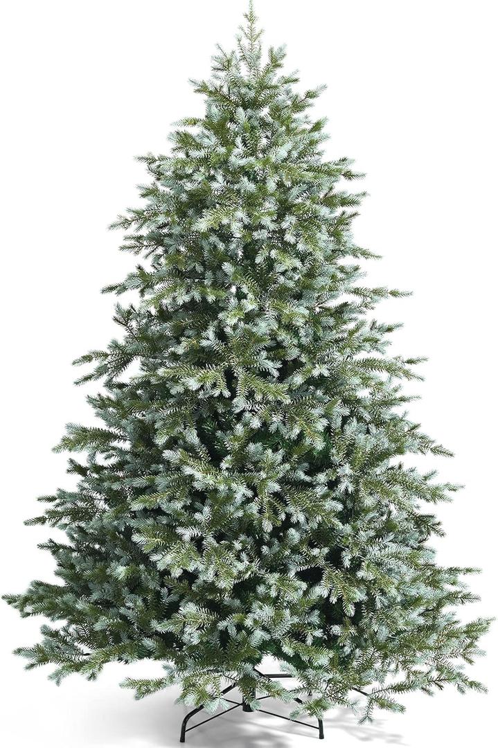 7ft Artificial Christmas Tree, Feel Real Unlit Hinged Xmas Spruce Tree w/ 1260 Mixed PE & PVC Branch Tips, Metal Stand, Wintry Indoor Decoration for Holiday Festival