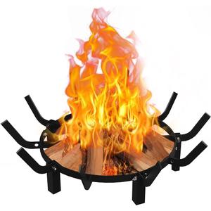 24 Inch Round Fire Pit Grate with 10 Bars for Firepit, Heavy Duty Firewood Log Burning Rack Holder for Fireplace Hearth Wood Stove and Outdoor Campfire, Black