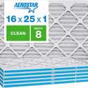 Aerostar 16x25x1 MERV 8 - 6 Count - High Efficiency Pleated HVAC, Furnace & Air Conditioner Filters - Removes Dust, Lint, Mold & Allergy-Causing Pollen (15.8" x 24.8" x 0.8")