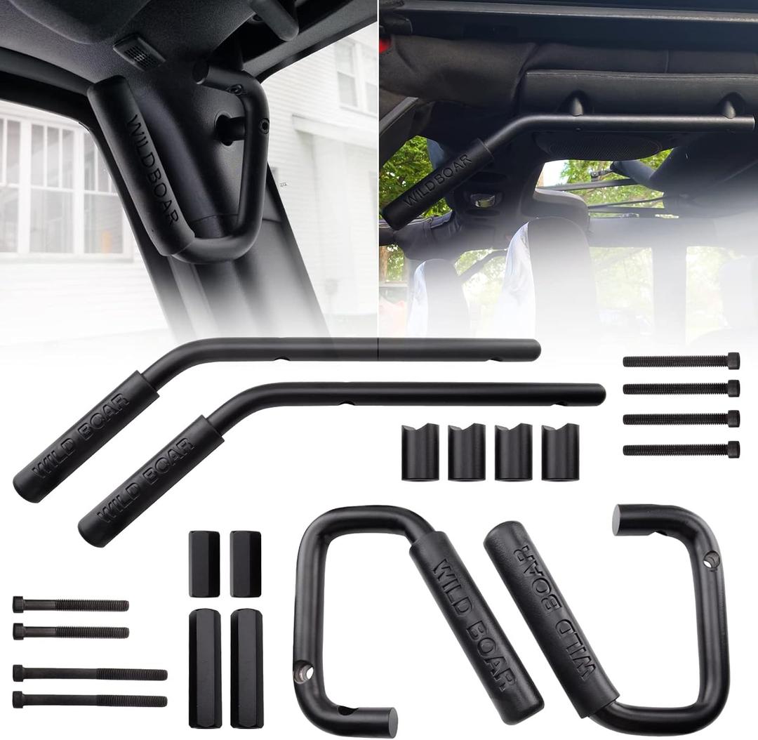 Front & Rear Grab Handle Kit Aluminum Alloy Grab Bar for 2007-2018 Jeep Wrangler JK JKU Rubicon Sport Sahara (Black)