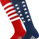 American Flag Baseball Socks Patriotic Knee High Over the Calf Athletic Socks for Baseball Softball, Large 