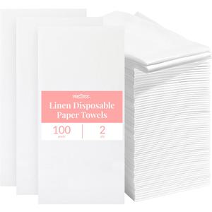 Prestee 100 Linen Feel Disposable Paper Towels - Hand Towels for Bathroom - Cloth-Like Napkins for Weddings, Events, and Dinners - Paper Napkins Ideal for Home, Office - White, 12 x 17 Inches